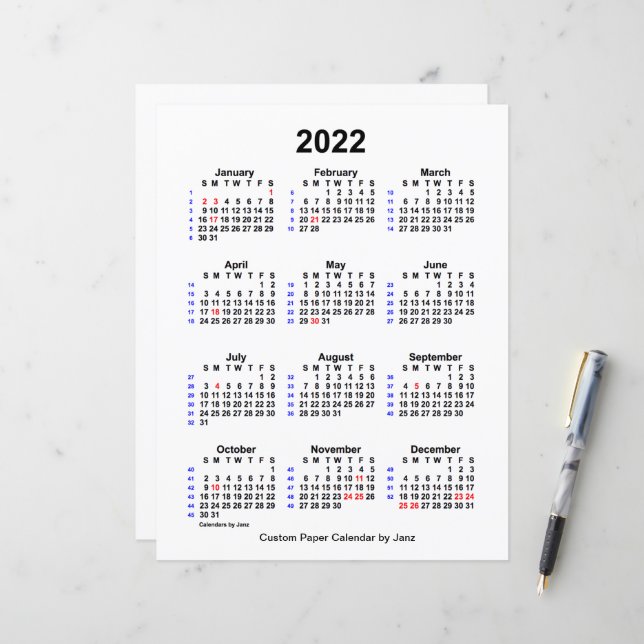 Calendário de 52 semanas de feriado personalizado  (Frente/Verso In Situ)
