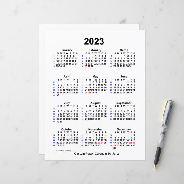 Calendário de 52 semanas de feriado personalizado  (Frente/Verso In Situ)