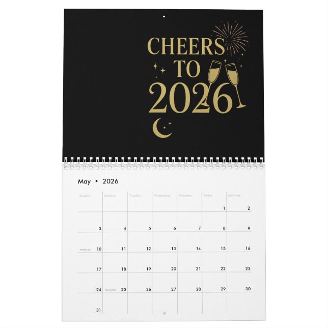 Calendário de Ano Novo 2026 - Elegante Dourado e P (Maio 2026)