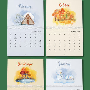 Calendário de Aquarela das Estações 2026
