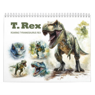 Calendário de Aquarela do Tiranossauro Rex Rugidor
