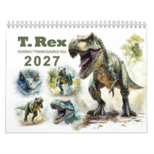Calendário de Aquarela do Tiranossauro Rex Rugidor