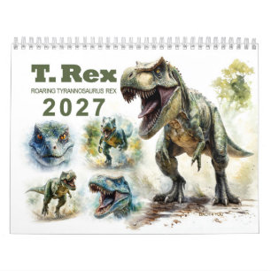 Calendário de Aquarela do Tiranossauro Rex Rugidor