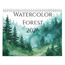 Calendário de Aquarelas da Floresta 2026: Um Ano d