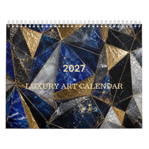 Calendário de Arte Abstrata Luxo Azul Preto e Dour