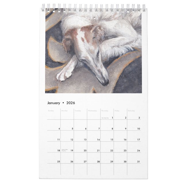 Calendário de Arte Borzoi da Página de Solteiros 2 (Jan 2026)
