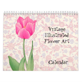 Calendário de Arte do Flor bonito e Vintage