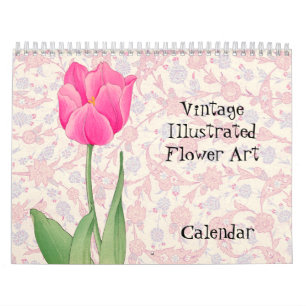 Calendário de Arte do Flor bonito e Vintage