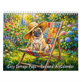 Calendário de Arte Sazonal de Pug de Cottage Aconc