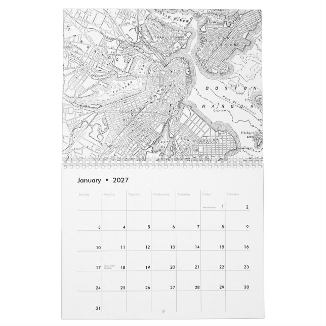 Calendário de Boston Cartographs do vintage (Jan 2027)