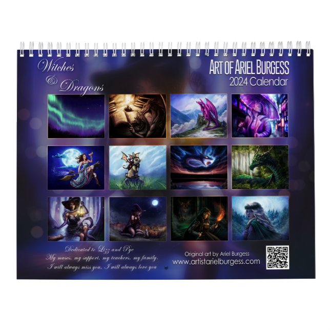 Calendário de Bruxas e Dragões de 2024 por Ariel B (Verso)