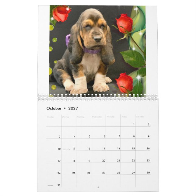 Calendário de cachorros do hound basset (Out 2027)