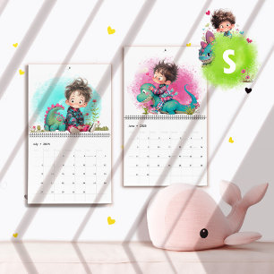 Calendário de Cartoons Quirky Boy & Dinosaur