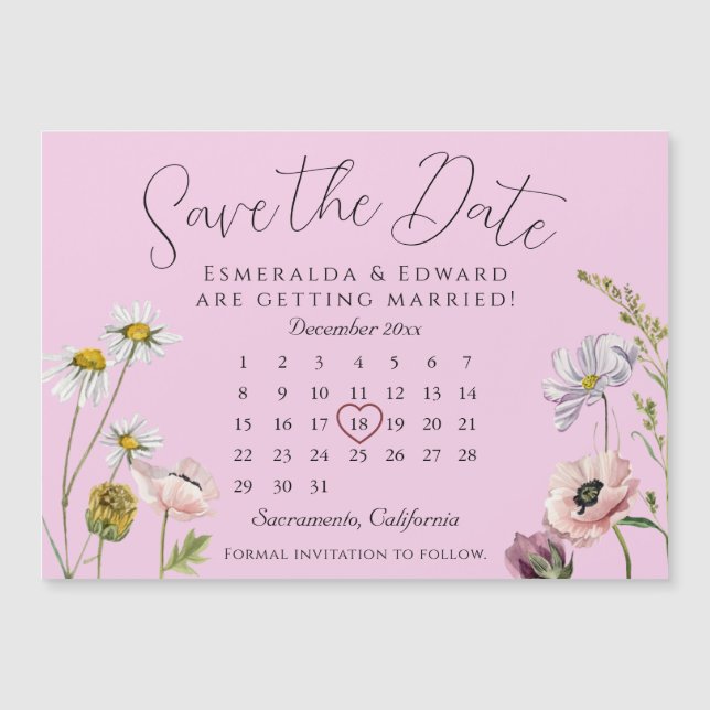 Calendário de Casamento da Flor Pálida Salva A Dat (Frente)