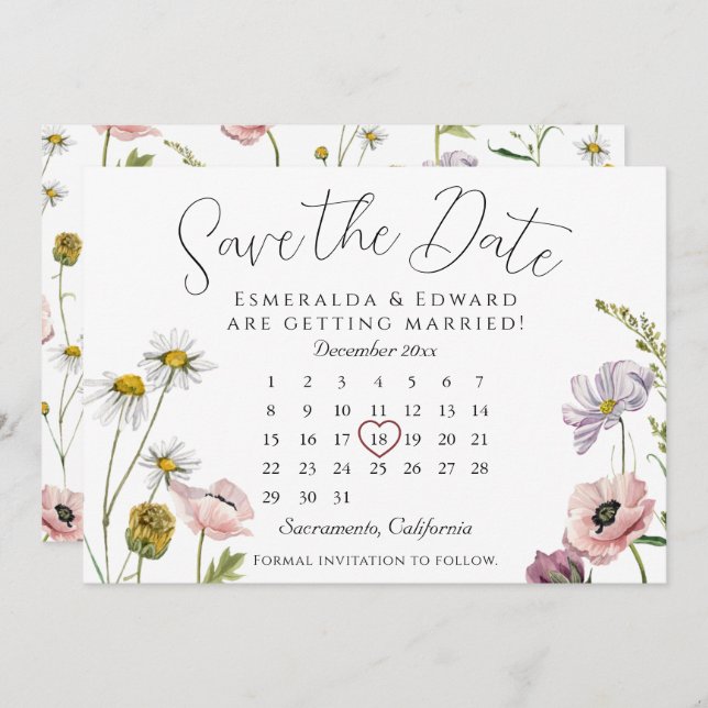 Calendário de Casamento de Flor Selvagem Simples S (Frente/Verso)