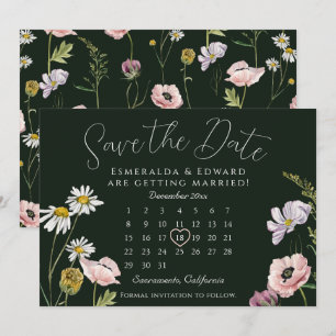 Calendário de Casamento de Flor Selvagem Verde Sal