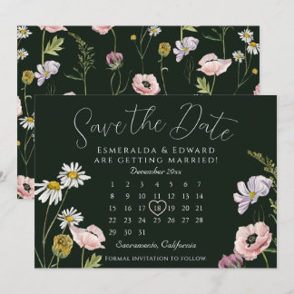 Calendário de Casamento de Flor Selvagem Verde Sal
