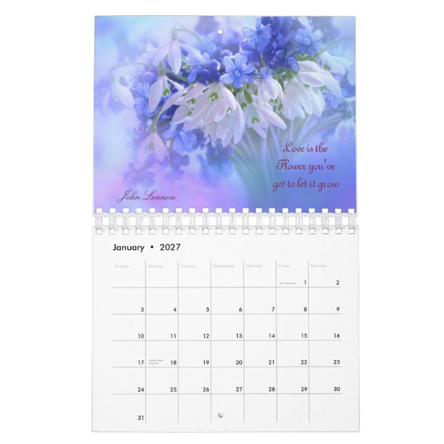 Calendário de Citações de Amor Floral (Jan 2027)