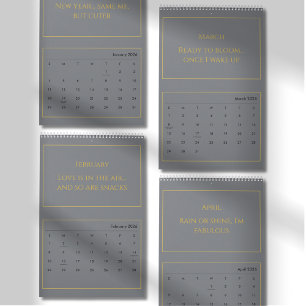 Calendário de Citações Elegantes em Ouro 2026