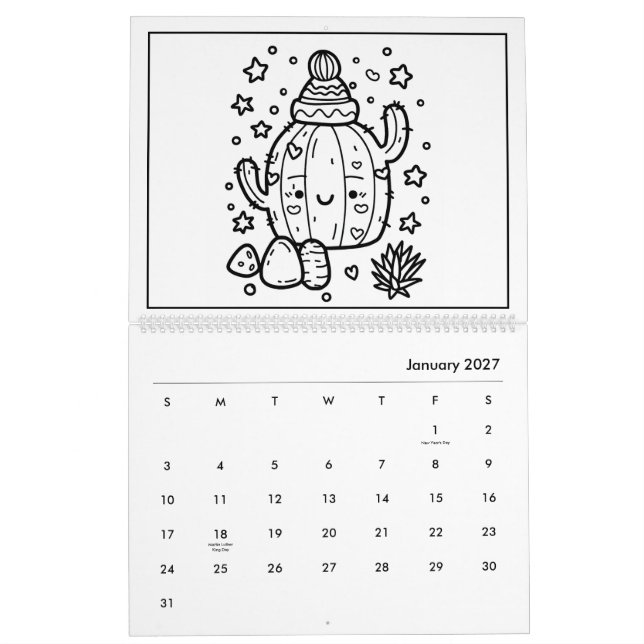 Calendário de Coloração de Crianças Cutas (Jan 2027)