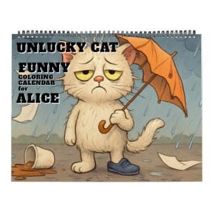 Calendário de Colorir Gato Sem Sorte Engraçado