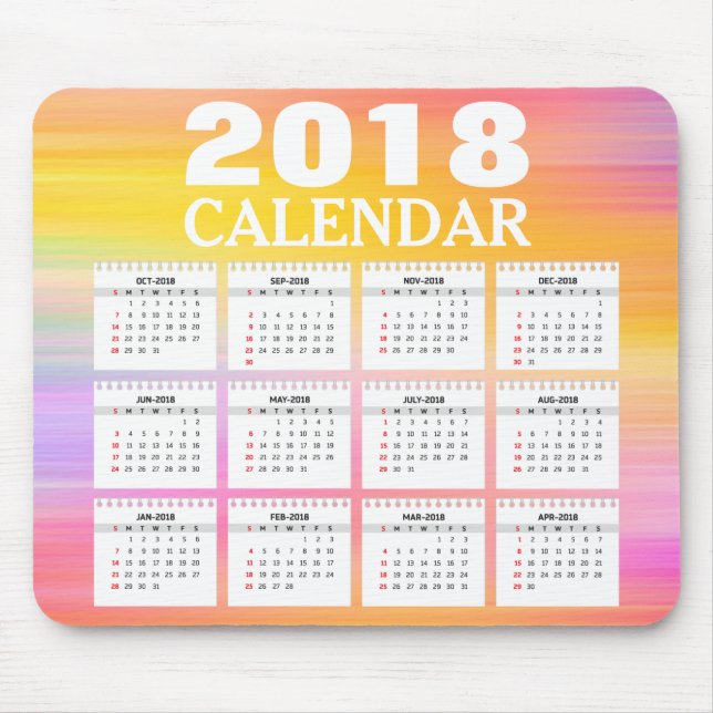 Calendário de Cores Aquáticas 2018 | Mousepad (Frente)