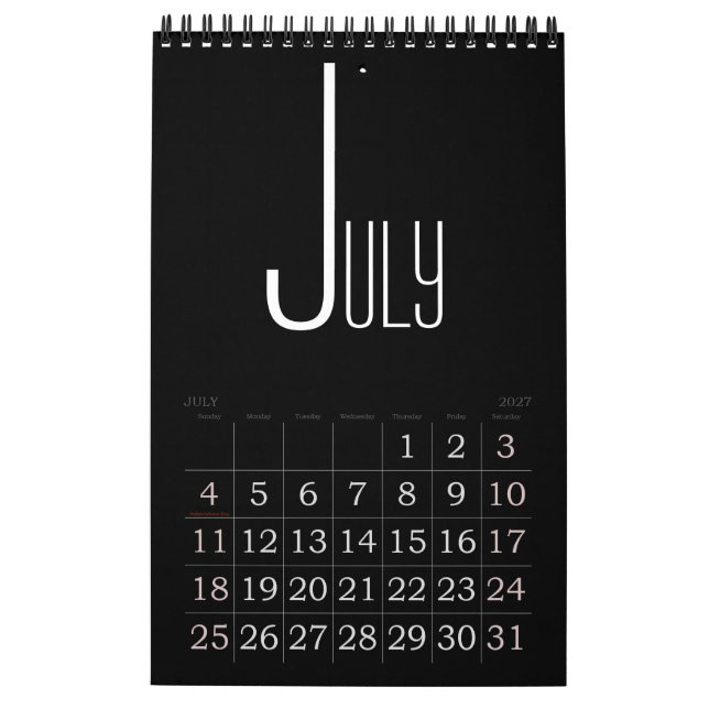 Calendário de cores preto minimalista (Jul 2027)