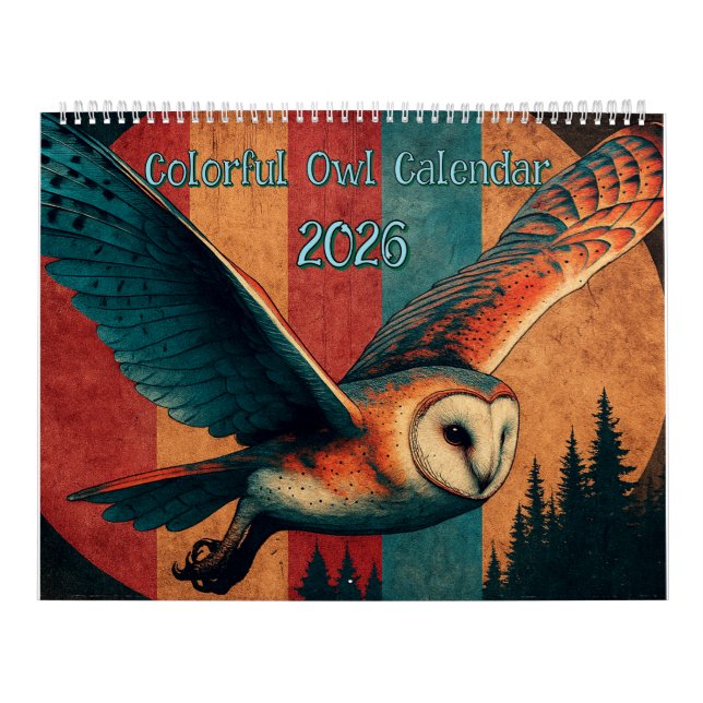 Calendário de Coruja Colorido 2026 (Capa)