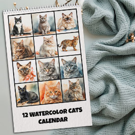 Calendário de Doze Gatos em Aquarela