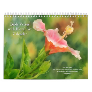 Calendário de Fé com Versículos Bíblicos e Arte Fl