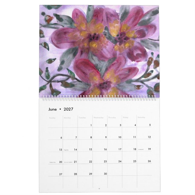 Calendário de Flor de Aquarela (Jun 2027)