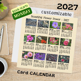 Calendário de Flores 2027 amarelo Cartão plano de