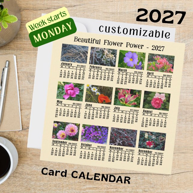 Calendário de Flores 2027 amarelo Cartão plano de  (Criador carregado)