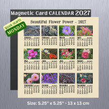 Calendário de Flores 2027 - Cartão magnético de se