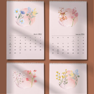 Calendário de Flores Aquarela 2026