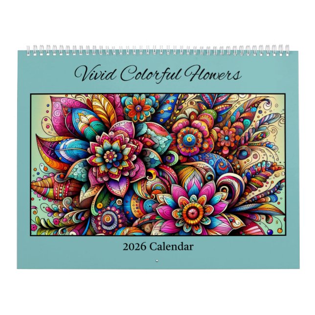 Calendário de Flores Coloridas Vibrantes de 2026 (Capa)