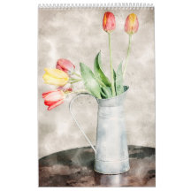 Calendário de Flores de Aquarela