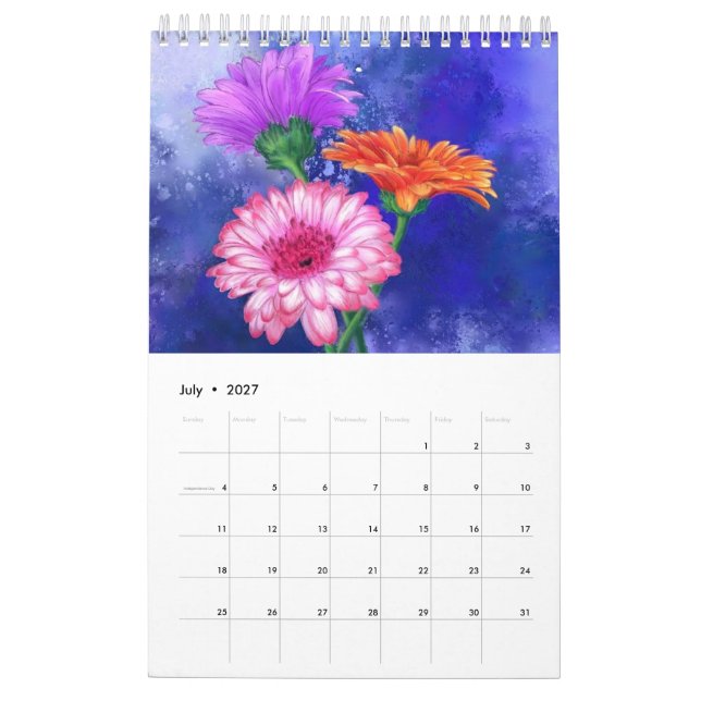 Calendário de Flores de Pintura de Cores d'Água (Jul 2027)