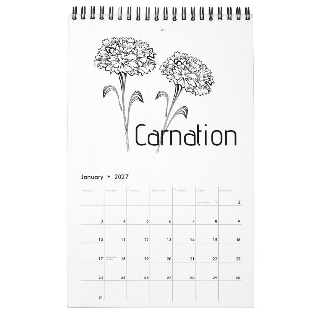Calendário de Flores do Mês de Nascimento (Jan 2027)