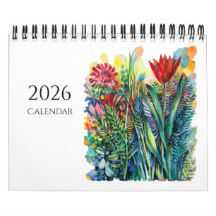 Calendário de flores e animais em aquarela