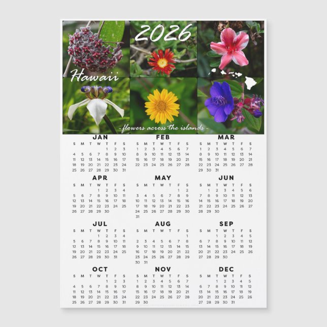 Calendário de Flores Havaianas 2026 (Magnético) (Frente)