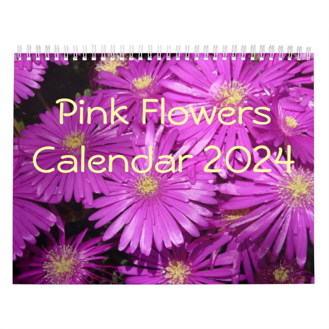 Calendário de Flores Rosa 2024 com Números Grandes (Capa)