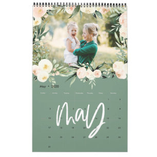 Calendário de fotografia floral de cor aquosa mod