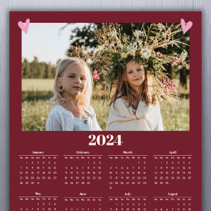 Calendário de Fotos da Família 2024 Vermelho Magne