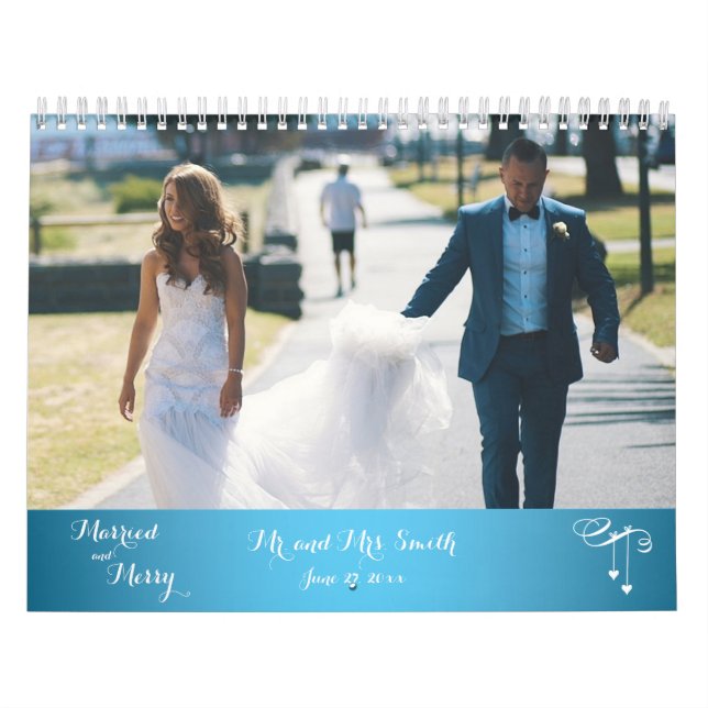 Calendário de Fotos de Casamento Azul Claro (Capa)