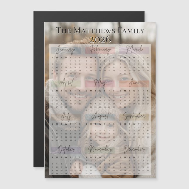 Calendário de Fotos de Feriado Moderno 2026 (Frente/Verso)