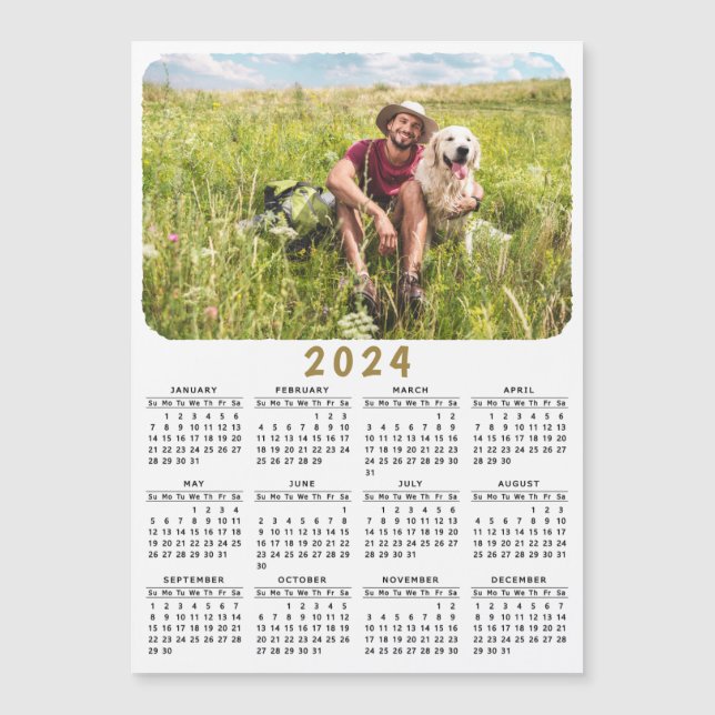 Calendário de Fotos Magnético Moderno 2024 Branco (Frente)