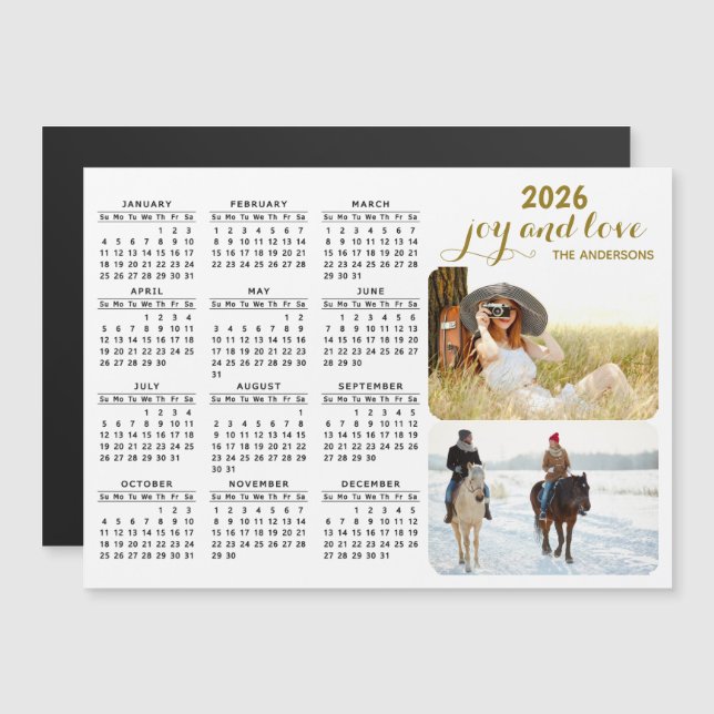 Calendário de Fotos Moderno 2026 Magnet Preto Bran (Frente/Verso)