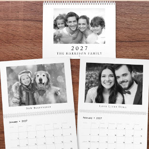 Calendário de Fotos Preto e Branco Minimalista de