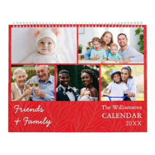 Calendário de Fotos Vermelhas de Família e Amigos